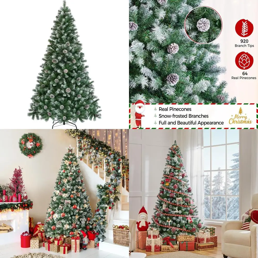 Pre-Lit Snow Flocked 6ft Christmas Tree with 64 Pinecones and 920 Frosted Tips for Holiday Home Decor
Pre-Lit Snow Flocked 6ft Christmas Tree with 64 Pinecones and 920 Frosted Tips for Holiday Home Decor