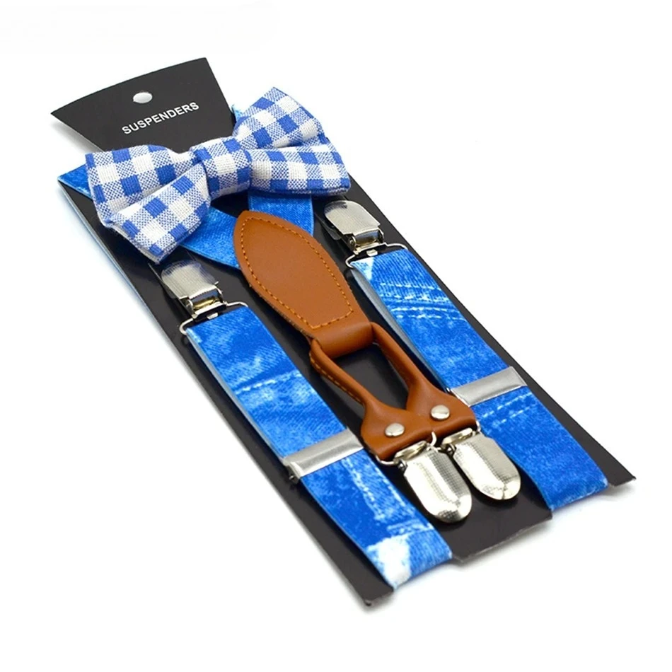 Blue Boys Suspenders Print Denim Blue Braces and Bow Tie Set Children Leather 4 Clips Elastic Adjustable Kid New Design Fashion
Blue Boys Suspenders Print Denim Blue Braces and Bow Tie Set Children Leather 4 Clips Elastic Adjustable Kid New Design Fashion