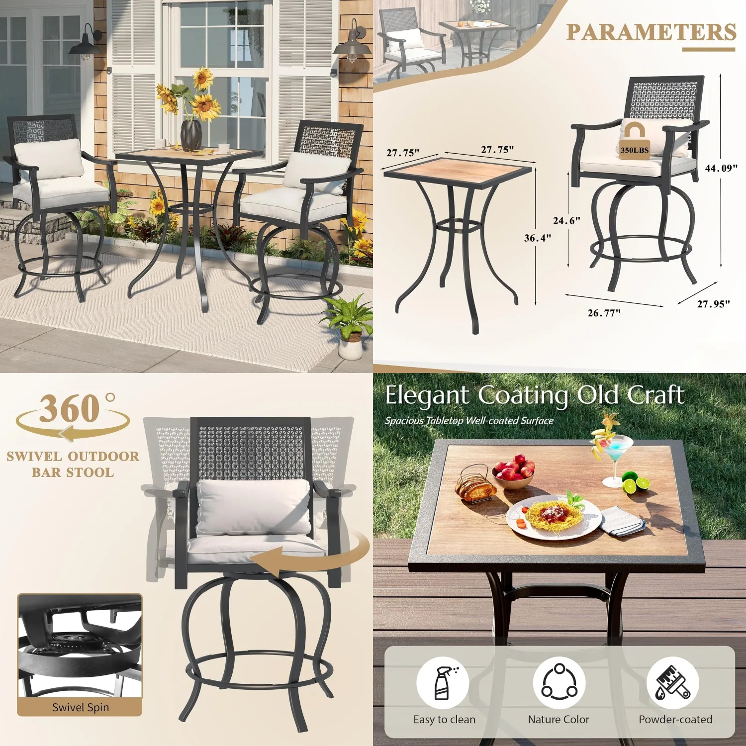 3pc Swivel Bar Set High Top Table & 2 Stools All Weather Metal Patio Furniture Lawn Backyard Garden, Customized
3pc Swivel Bar Set High Top Table & 2 Stools All Weather Metal Patio Furniture Lawn Backyard Garden, Customized