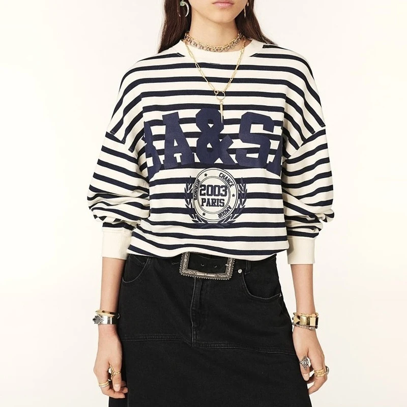 Повседневный универсальный свитшот в черно-белую полоску с буквенным принтом, свободного кроя, с круглым вырезом, спортивная одежда для женщин, для поездок на работу/учебу
Повседневный универсальный свитшот в черно-белую полоску с буквенным принтом, свободного кроя, с круглым вырезом, спортивная одежда для женщин, для поездок на работу/учебу