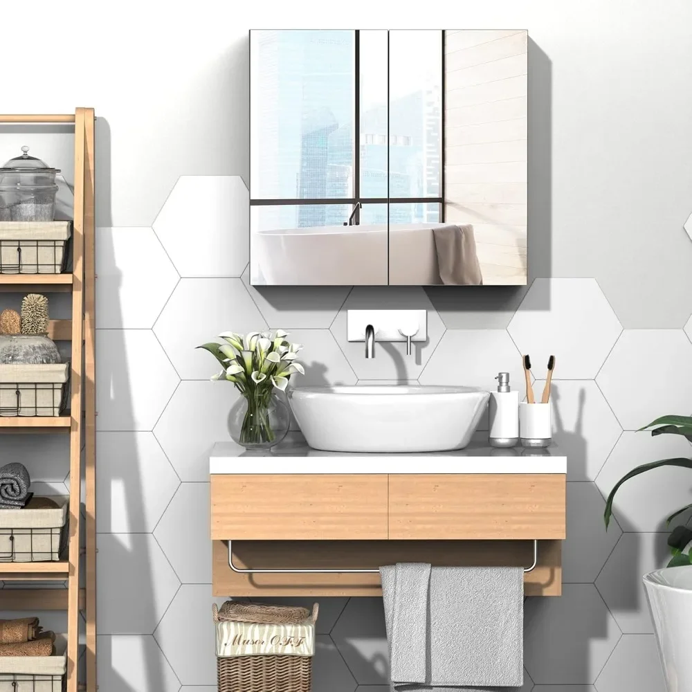 Bathroom Mirrored Cabinet, Steel Frame Medicine Cabinet, Wall-Mounted Storage Organizer with Double Doors,
Bathroom Mirrored Cabinet, Steel Frame Medicine Cabinet, Wall-Mounted Storage Organizer with Double Doors,