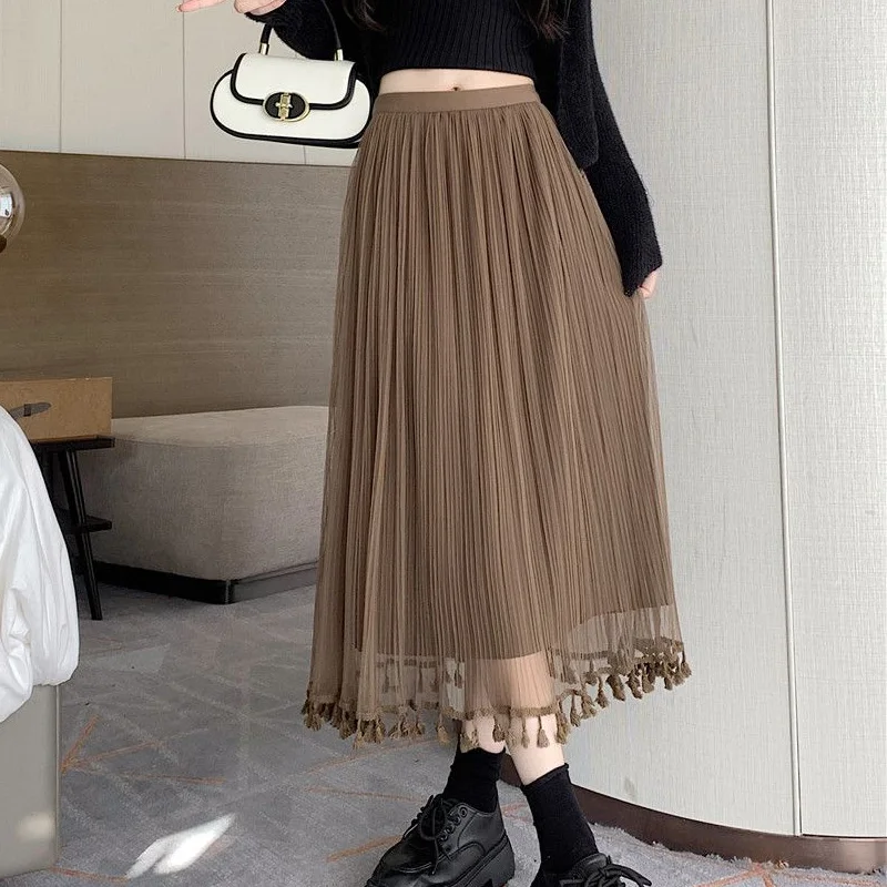 Autumn Winter New Solid Color Elastic Waist Skirts Women High Street Lace Patchwork Tassel Elegant All-match Female Clothing
Autumn Winter New Solid Color Elastic Waist Skirts Women High Street Lace Patchwork Tassel Elegant All-match Female Clothing