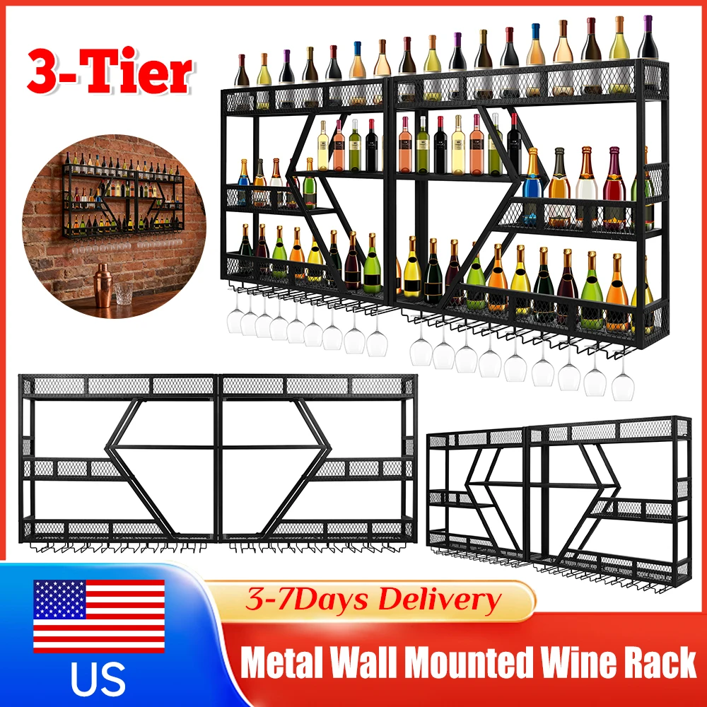 Настенный 3-ярусный органайзер для хранения вина, металлическая подставка для бутылок с держателем для бокалов и защитной перекладиной от падения для столовой
Настенный 3-ярусный органайзер для хранения вина, металлическая подставка для бутылок с держателем для бокалов и защитной перекладиной от падения для столовой