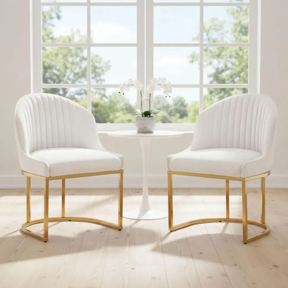 Fabric Upholstered Dining Chairs Set of 2 with Gold Legs, Padded for Kitchen or Living Room Use
Fabric Upholstered Dining Chairs Set of 2 with Gold Legs, Padded for Kitchen or Living Room Use