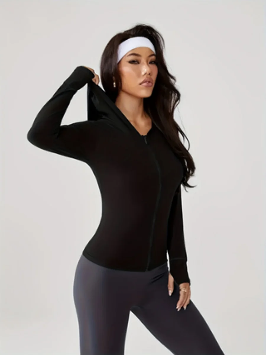 Women's Slimming Zipper Long Sleeve Jacket with Tummy Control Elastic Hooded Sporty Style for Fashionable Comfort
Women's Slimming Zipper Long Sleeve Jacket with Tummy Control Elastic Hooded Sporty Style for Fashionable Comfort