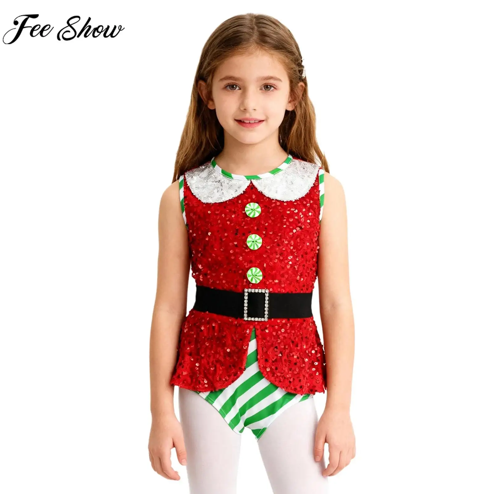 Рождественский костюм Санта-Эльфа для девочек, боди без рукавов с блестками в полоску и конфетными пуговицами с поясом, рождественский купальник для балета, танца, гимнастики
Рождественский костюм Санта-Эльфа для девочек, боди без рукавов с блестками в полоску и конфетными пуговицами с поясом, рождественский купальник для балета, танца, гимнастики