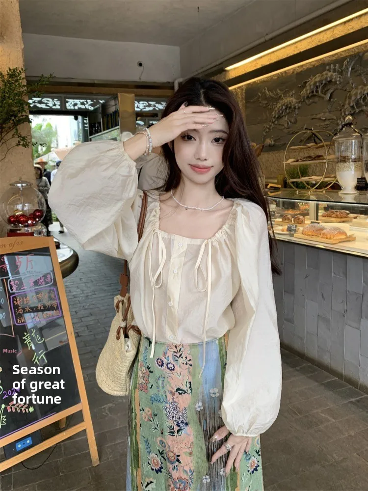 Autumn round Ne Tie Drape Long Sve High Waist Slim Fit Floral Split f Skirt Two Piece Set Women's Faion Casual Sle
Autumn round Ne Tie Drape Long Sve High Waist Slim Fit Floral Split f Skirt Two Piece Set Women's Faion Casual Sle