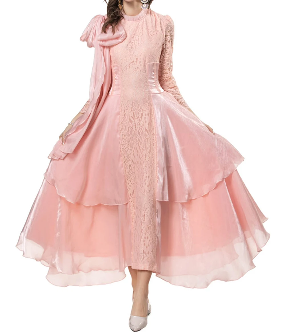 Beautiful bow ribbon ruffle lace chiffon flowing dress European and American 2025-GZDL118 
Beautiful bow ribbon ruffle lace chiffon flowing dress European and American 2025-GZDL118