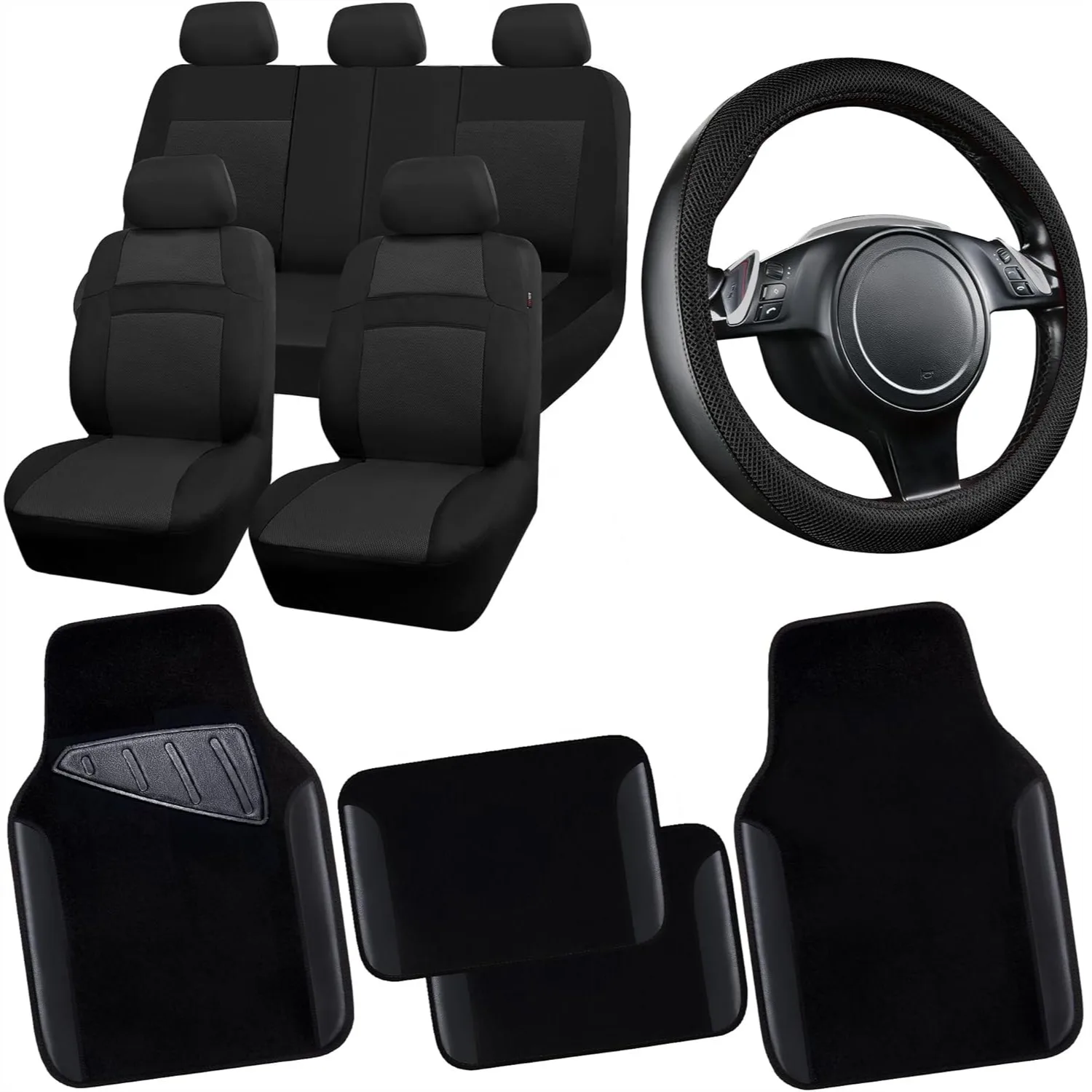3D Air Mesh Car Seat Covers Full Set with 5mm Sponge, Waterproof Floor Mats & Steering Wheel Cover, Universal Fit for SUV Sedan
3D Air Mesh Car Seat Covers Full Set with 5mm Sponge, Waterproof Floor Mats & Steering Wheel Cover, Universal Fit for SUV Sedan