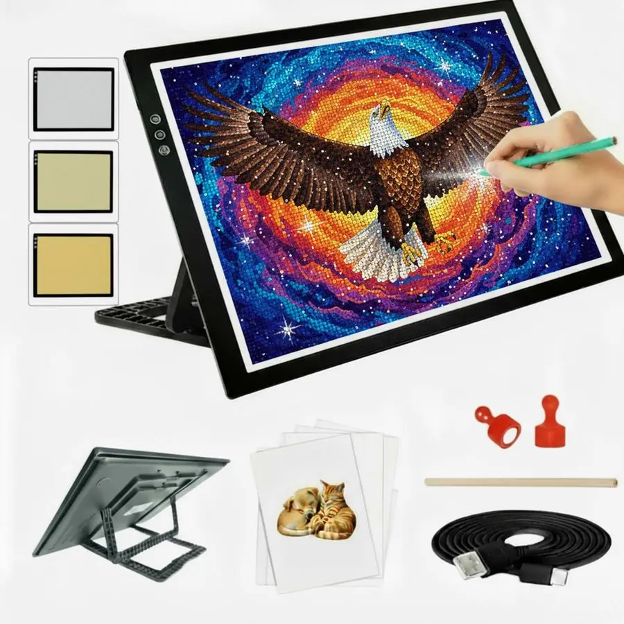 Световой коврик формата А3 для рисования, 8 уровней яркости, 3 цвета освещения, с батарейным питанием емкостью 2500 мАч и складной подставкой для алмазов
Световой коврик формата А3 для рисования, 8 уровней яркости, 3 цвета освещения, с батарейным питанием емкостью 2500 мАч и складной подставкой для алмазов