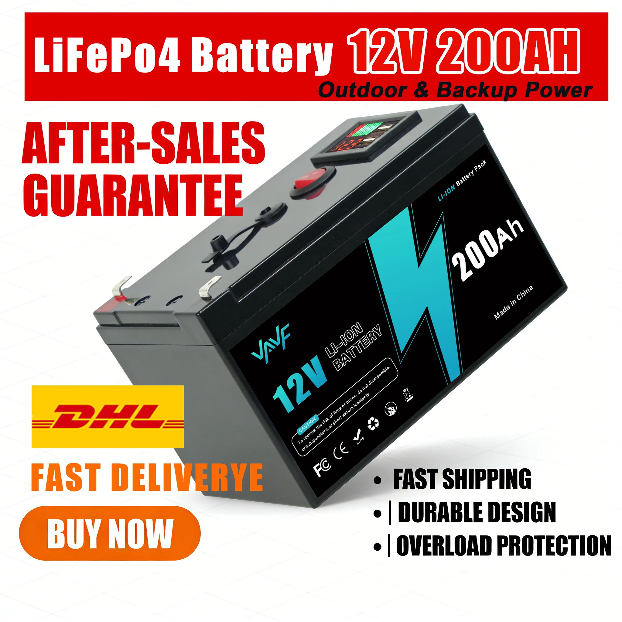 200AH 12v RechargeableBattery Lithium Iron Phosphate Batterywith BMS for UPS,Reliable RV,Off-Grid,Marine & Solar Applications
200AH 12v RechargeableBattery Lithium Iron Phosphate Batterywith BMS for UPS,Reliable RV,Off-Grid,Marine & Solar Applications