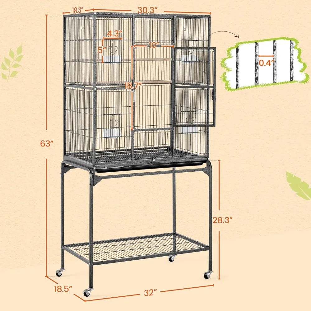 63'' Detachable Parrot Cage for Cockatiel Sun Parakeet Green Cheek Conure Lovebird Budgie Finch Bird Cage with Stand
63'' Detachable Parrot Cage for Cockatiel Sun Parakeet Green Cheek Conure Lovebird Budgie Finch Bird Cage with Stand