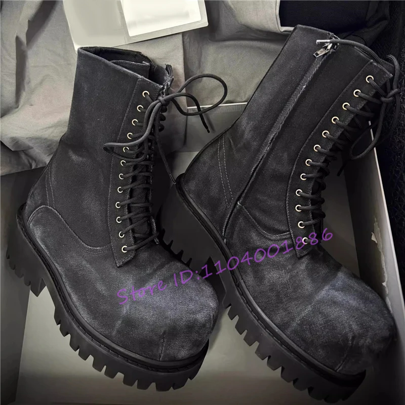 Autumn Winter Retro Denim Thick Soled Motorcycle Boots British Style Big Round Toe Height Increasing High Top Boots Men Shoes
Autumn Winter Retro Denim Thick Soled Motorcycle Boots British Style Big Round Toe Height Increasing High Top Boots Men Shoes