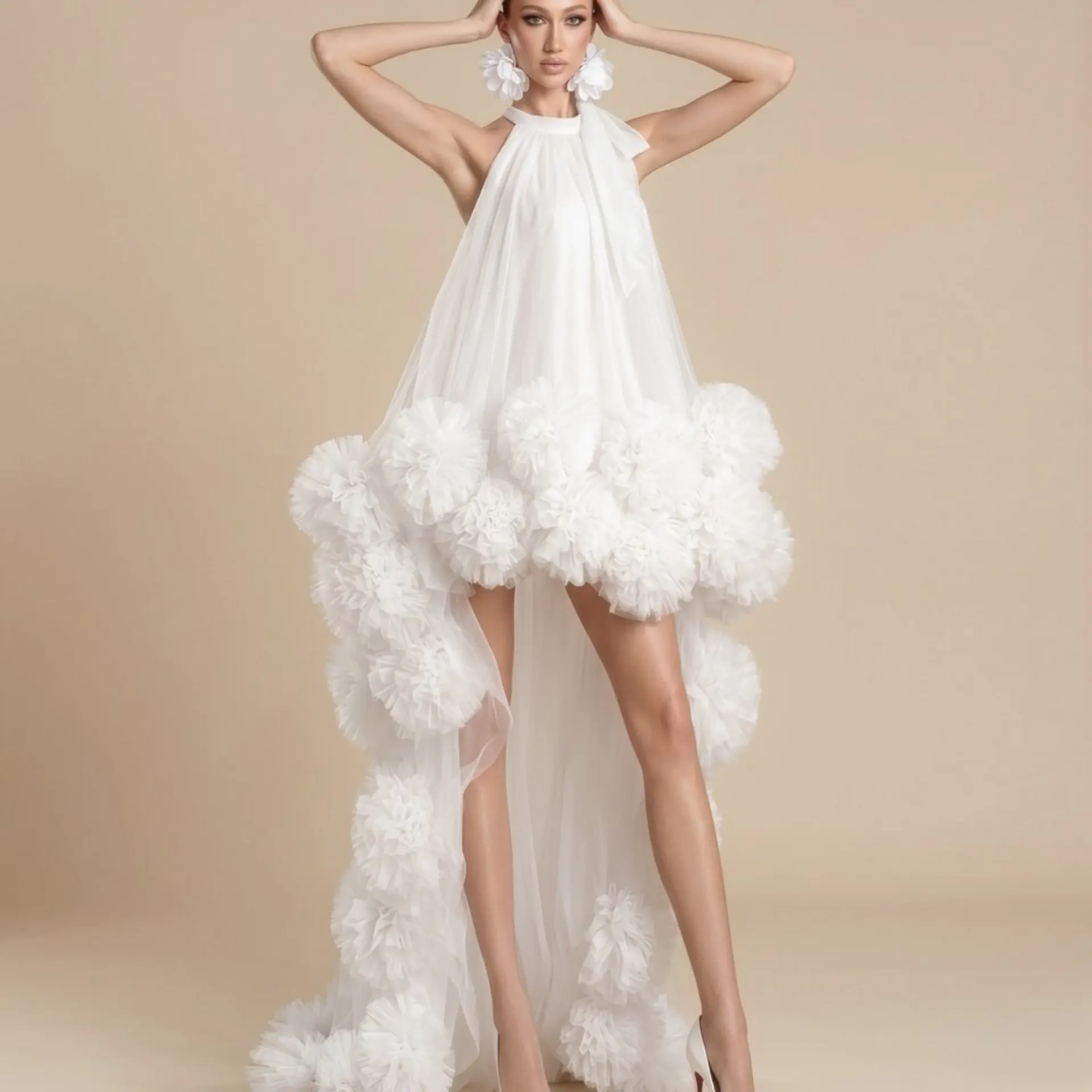 2026 New White Halter Neck Dress Women 3D Floral Ruffle High-Low Evening Cocktail Party Dress Empire Waist Formal Wedding Guest
2026 New White Halter Neck Dress Women 3D Floral Ruffle High-Low Evening Cocktail Party Dress Empire Waist Formal Wedding Guest