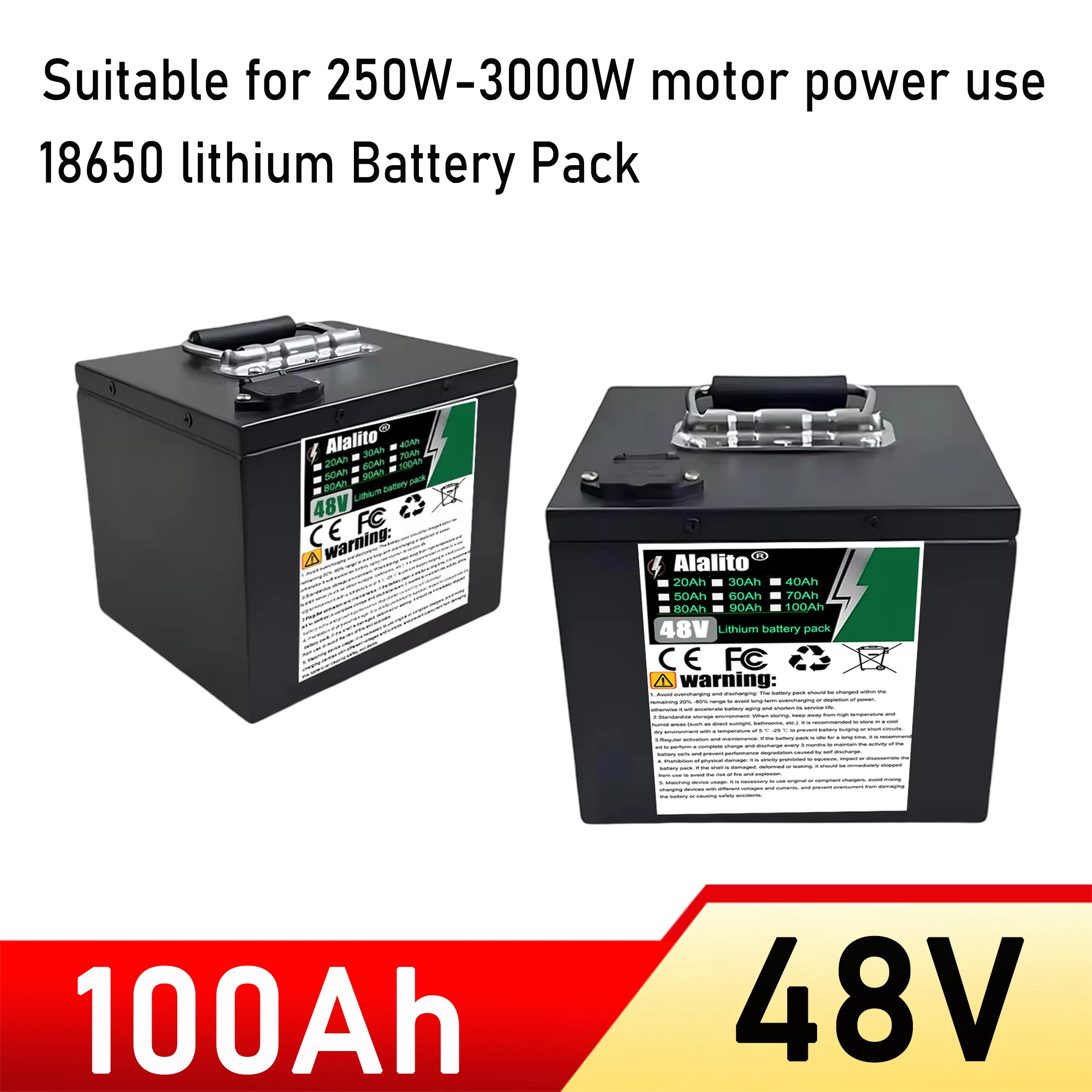 48V 100Ah, Adequate capacity, new 18650 lithium battery, for motors below 3000W, air freight
48V 100Ah, Adequate capacity, new 18650 lithium battery, for motors below 3000W, air freight