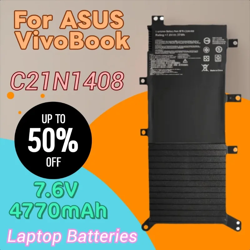 New High Quality 7.6V 4770mAh Laptop Battery C21N1408 for ASUS VivoBook 4000 MX555 V555U V555L V5555LB
New High Quality 7.6V 4770mAh Laptop Battery C21N1408 for ASUS VivoBook 4000 MX555 V555U V555L V5555LB