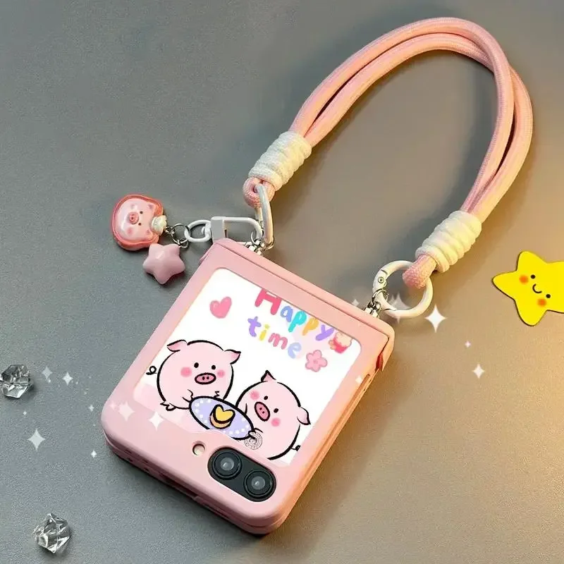 for Samsung Zflip6 zflip5 case zflip4 Cute pink girl kawai phone cases with Hand Strap cartoon star piggy pendant
for Samsung Zflip6 zflip5 case zflip4 Cute pink girl kawai phone cases with Hand Strap cartoon star piggy pendant