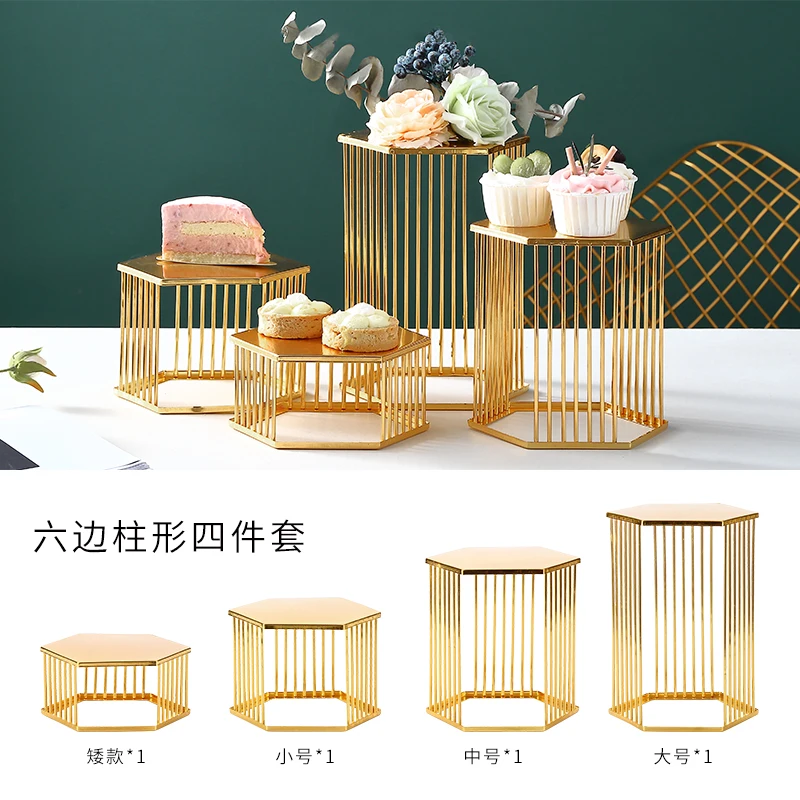 Nordic light luxury wrought iron display stand Hotel front desk hexagonal dessert table storage rack Snacks, pastries and snacks
Nordic light luxury wrought iron display stand Hotel front desk hexagonal dessert table storage rack Snacks, pastries and snacks