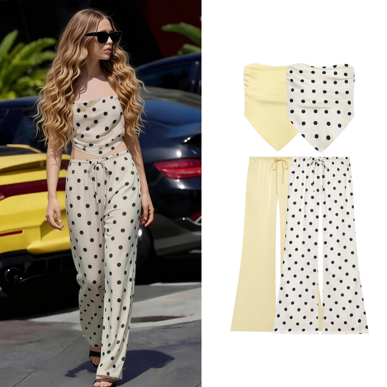 Summer Women's Polka Dot Pants Suit Sets Female Fashion Sexy Satin Chic Tops Or Lady Elastic Waist Pant Vacation Women Outfit
Summer Women's Polka Dot Pants Suit Sets Female Fashion Sexy Satin Chic Tops Or Lady Elastic Waist Pant Vacation Women Outfit
