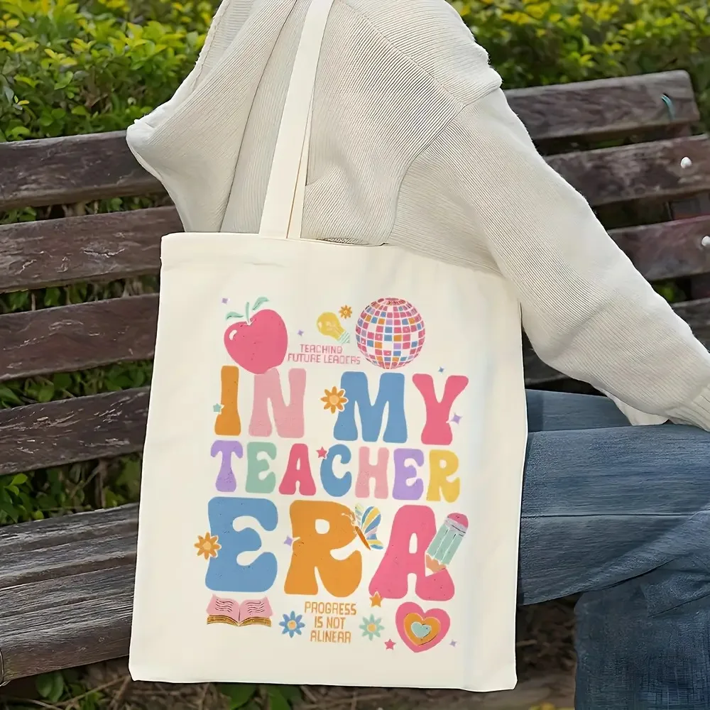 Women's Canvas Tote Bag - 'my Teacher Era' Design Colorful Illustrations Large Capacity Shopping and Daily Use Shoulder Bag
Women's Canvas Tote Bag - 'my Teacher Era' Design Colorful Illustrations Large Capacity Shopping and Daily Use Shoulder Bag