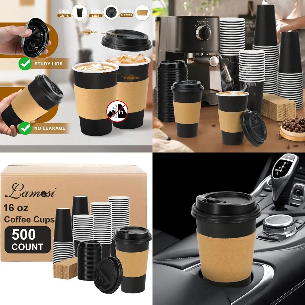 Черные одноразовые кофейные чашки на 16 унций с крышками и рукавами, герметичные дорожные кружки для дома, офиса, вечеринок
Черные одноразовые кофейные чашки на 16 унций с крышками и рукавами, герметичные дорожные кружки для дома, офиса, вечеринок