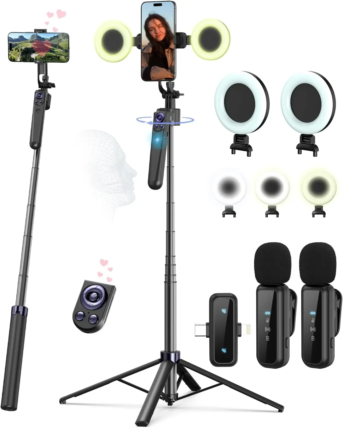 Vlogging Kit for iPhone Android 63 Auto Face Tracking Tripod for iPhone with Light Wireless Microphones Scrolling Remote
Vlogging Kit for iPhone Android 63 Auto Face Tracking Tripod for iPhone with Light Wireless Microphones Scrolling Remote