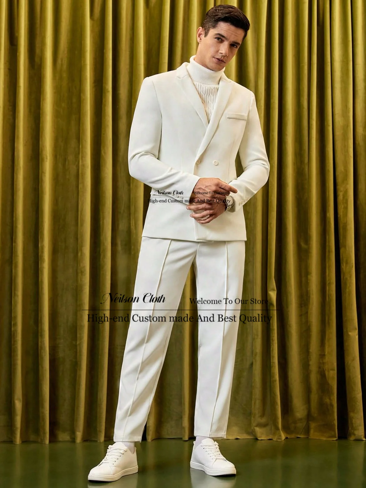 White Double Breasted Male Prom Blazers 2 Pcs Sets Slim Fit Groom Wedding Tuxedos For Men Groomsmen Customized Costume Homme
White Double Breasted Male Prom Blazers 2 Pcs Sets Slim Fit Groom Wedding Tuxedos For Men Groomsmen Customized Costume Homme