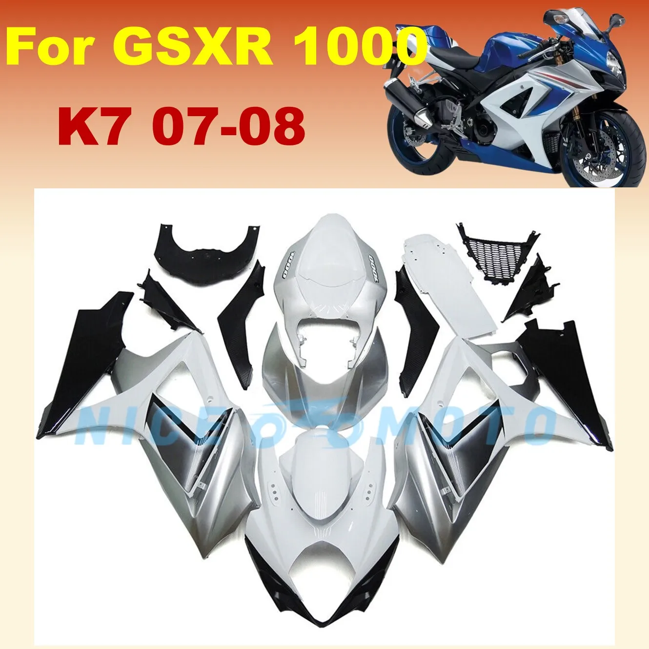 New ABS Plastic Injection Fairing Kits Fit For GSXR1000 2008 2007 GSXR 1000 07 08 K7 GSX-R1000 Silvery White Black Bodywork
New ABS Plastic Injection Fairing Kits Fit For GSXR1000 2008 2007 GSXR 1000 07 08 K7 GSX-R1000 Silvery White Black Bodywork
