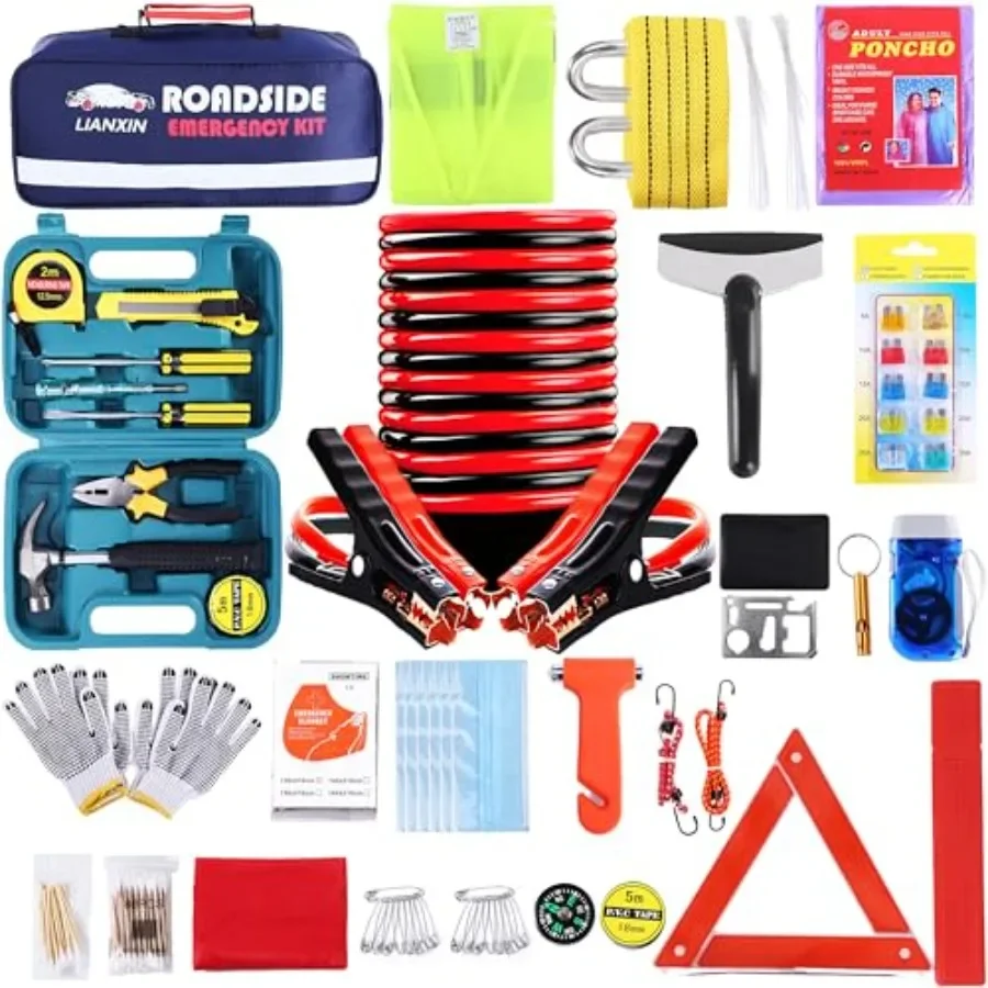 Roadside Assistance Emergency Kit - Car Emergency Kit with Jumper Cables Upgraded Emergency Roadside Kit for Car 142 Pieces Car
Roadside Assistance Emergency Kit - Car Emergency Kit with Jumper Cables Upgraded Emergency Roadside Kit for Car 142 Pieces Car