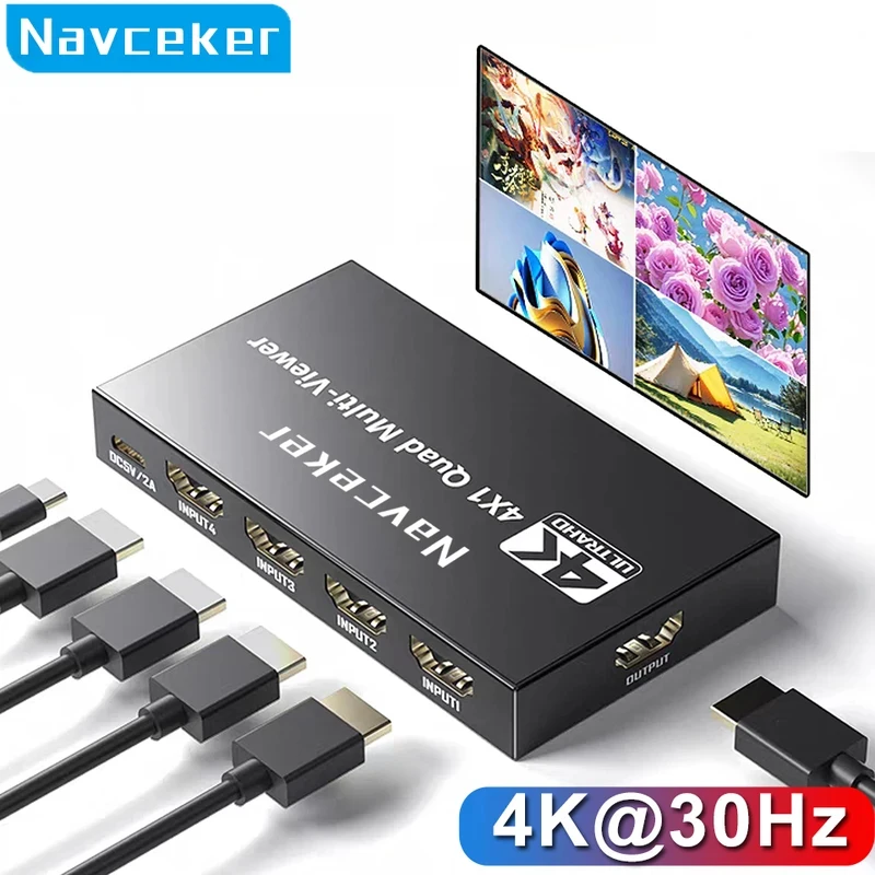 Navceker 4K HDMI-compatible Multiviewer 4x1 Quad Screen Multi Viewer 4 in 1 out Seamless HDMI Switcher with Remote for TV Laptop
Navceker 4K HDMI-compatible Multiviewer 4x1 Quad Screen Multi Viewer 4 in 1 out Seamless HDMI Switcher with Remote for TV Laptop