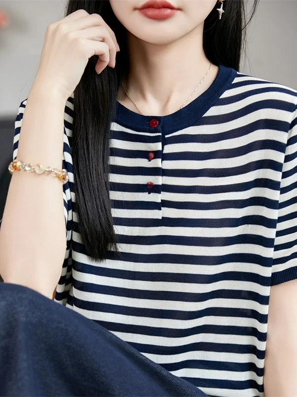 2026 New Ice Silk Knitted Short Sleeve T-Shirt Women's Summer Thin Embroidered Top Loose Fit Casual Style round Neck Breathable
2026 New Ice Silk Knitted Short Sleeve T-Shirt Women's Summer Thin Embroidered Top Loose Fit Casual Style round Neck Breathable