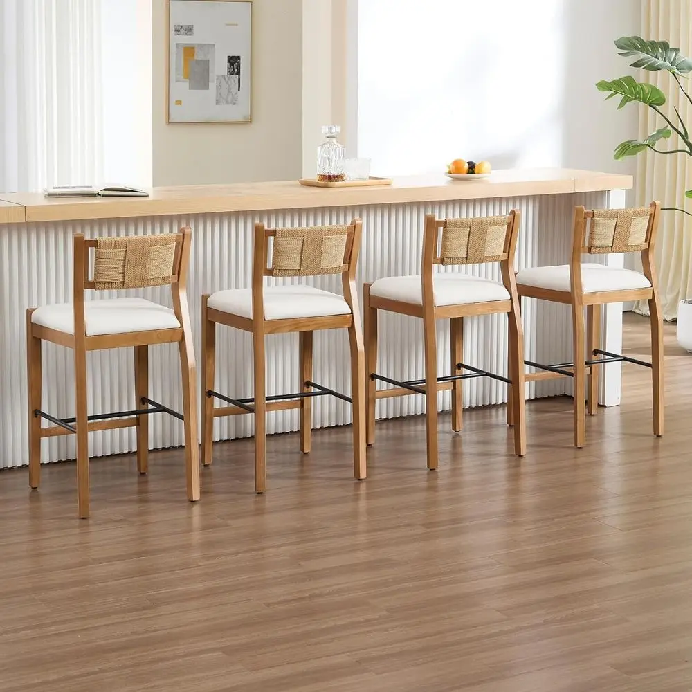 Set of 4 Counter Height Bar Stools, 26 Woven Back Chairs, Boho Oak Wood, Linen Upholstered for Kitchen Island/Counter/Bar
Set of 4 Counter Height Bar Stools, 26 Woven Back Chairs, Boho Oak Wood, Linen Upholstered for Kitchen Island/Counter/Bar