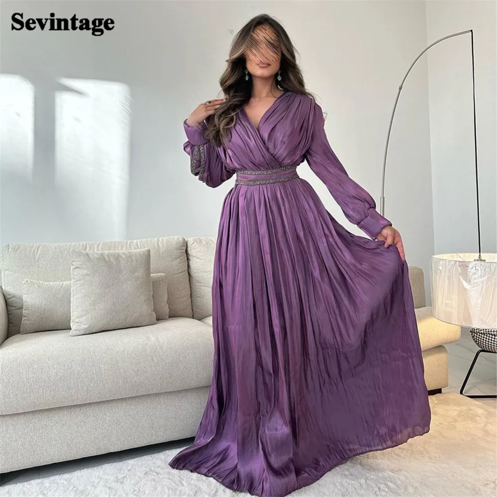 Sevintage Purple Chiffon Evening Dresses Saudi Arabic V Neck Chiffon Floor Length Party Prom Dresses Robe de soirée for women
Sevintage Purple Chiffon Evening Dresses Saudi Arabic V Neck Chiffon Floor Length Party Prom Dresses Robe de soirée for women