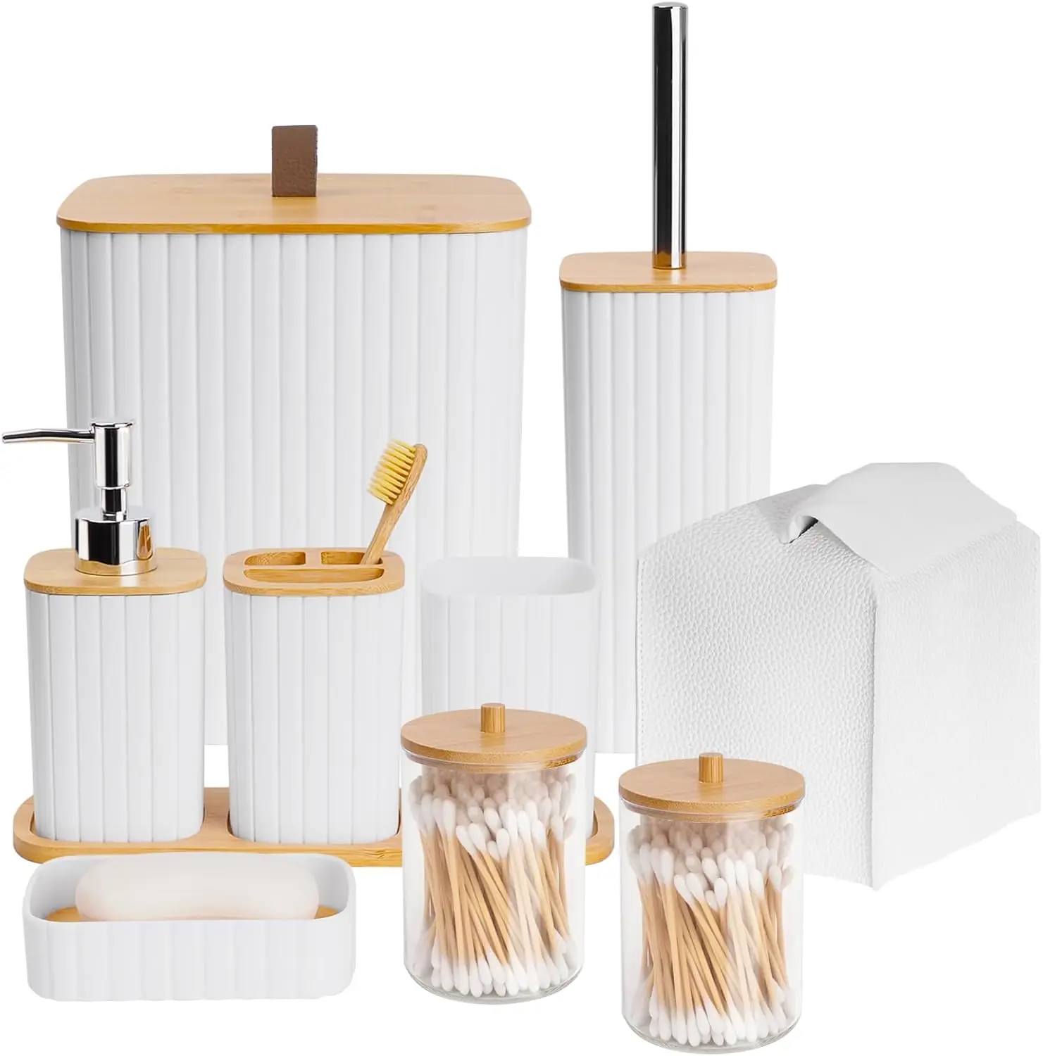 Complete 10-Piece White Bathroom Set with Trash Can, Toothbrush Holder, Soap Dispenser, and More
Complete 10-Piece White Bathroom Set with Trash Can, Toothbrush Holder, Soap Dispenser, and More