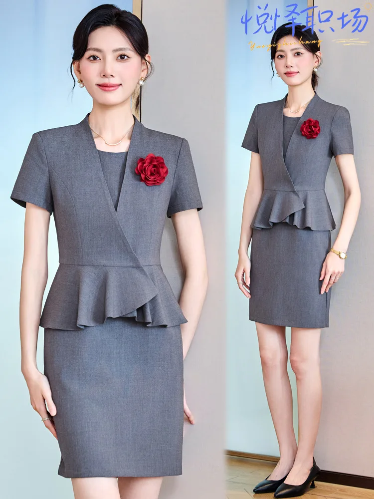 Women's summer short-sleeved slim-fit suit dress, professional outfit, elegant and mature, suitable for commuting, formal wear,
Women's summer short-sleeved slim-fit suit dress, professional outfit, elegant and mature, suitable for commuting, formal wear,
