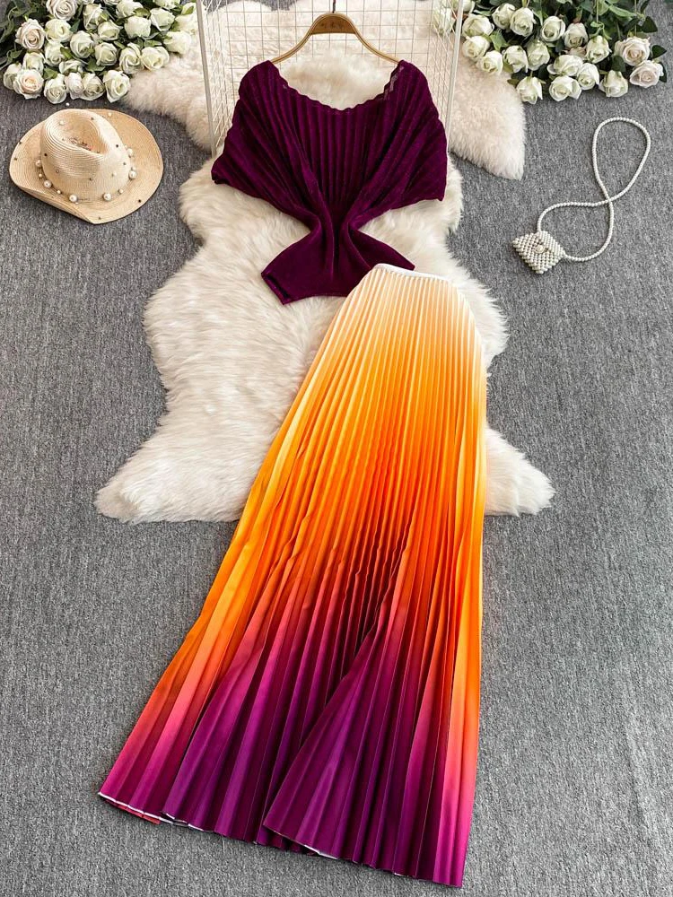 Ретро модный комплект, женский летний плиссированный топ ort Sve, цветная юбка adient, круглый костюм из двух предметов для детей 8–25 лет 
Ретро модный комплект, женский летний плиссированный топ ort Sve, цветная юбка adient, круглый костюм из двух предметов для детей 8–25 лет