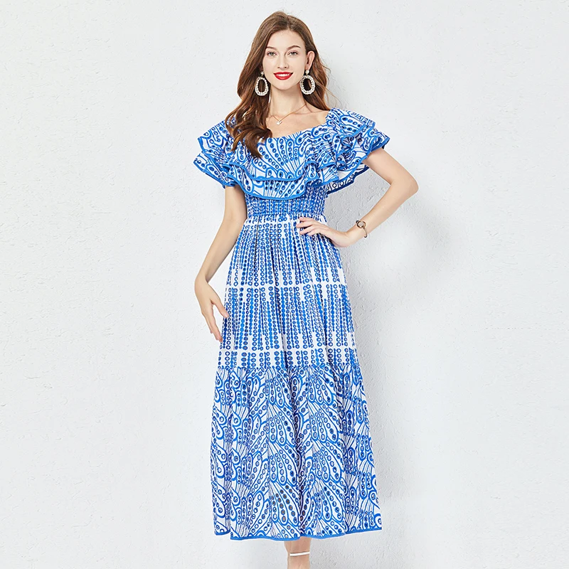 2023 New Summer Women Sexy Off Shoulder Ruffles Slash Neck Slim Long Dress High-End Custom Embroidery Hollow Out Runway Dress
2023 New Summer Women Sexy Off Shoulder Ruffles Slash Neck Slim Long Dress High-End Custom Embroidery Hollow Out Runway Dress