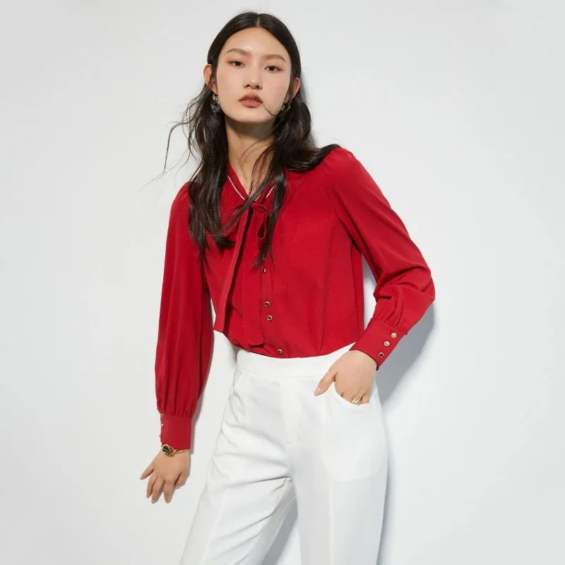 Fashion Shirt Women's Long-sleeved Tie-neck Loose Design Button Splicing Top
Fashion Shirt Women's Long-sleeved Tie-neck Loose Design Button Splicing Top