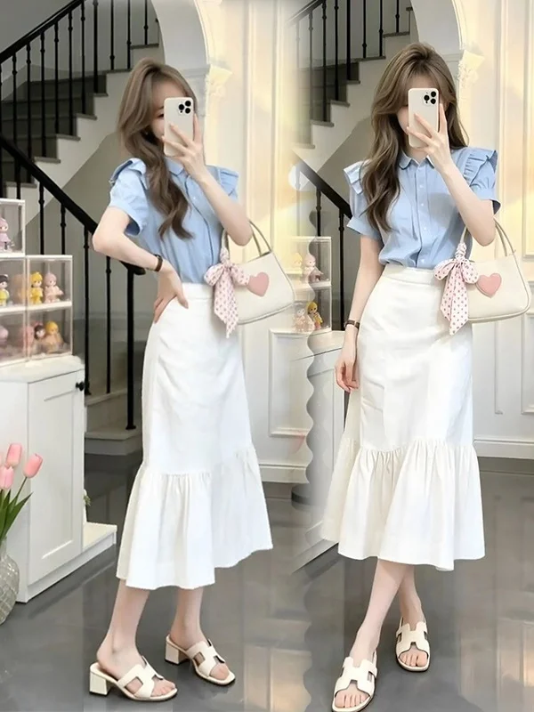 Korean Style Commute Casual Set Skirt High Waist Shirt Two Piece Set Summer New Age Reduction Design Sense Commute
Korean Style Commute Casual Set Skirt High Waist Shirt Two Piece Set Summer New Age Reduction Design Sense Commute