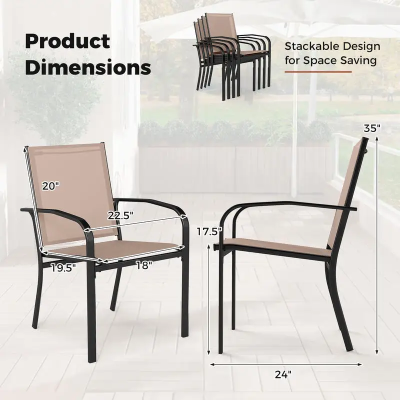 Outdoor Dining Chairs Set of 2 with High Back and Metal Frame-Light Brown
Outdoor Dining Chairs Set of 2 with High Back and Metal Frame-Light Brown