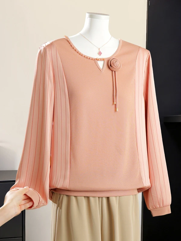 Slimming Faionable Mommy Sle Long Sve Chiffon Top for Middle-Aged Women Spring Clothing Loose Fit round Ne Design
Slimming Faionable Mommy Sle Long Sve Chiffon Top for Middle-Aged Women Spring Clothing Loose Fit round Ne Design