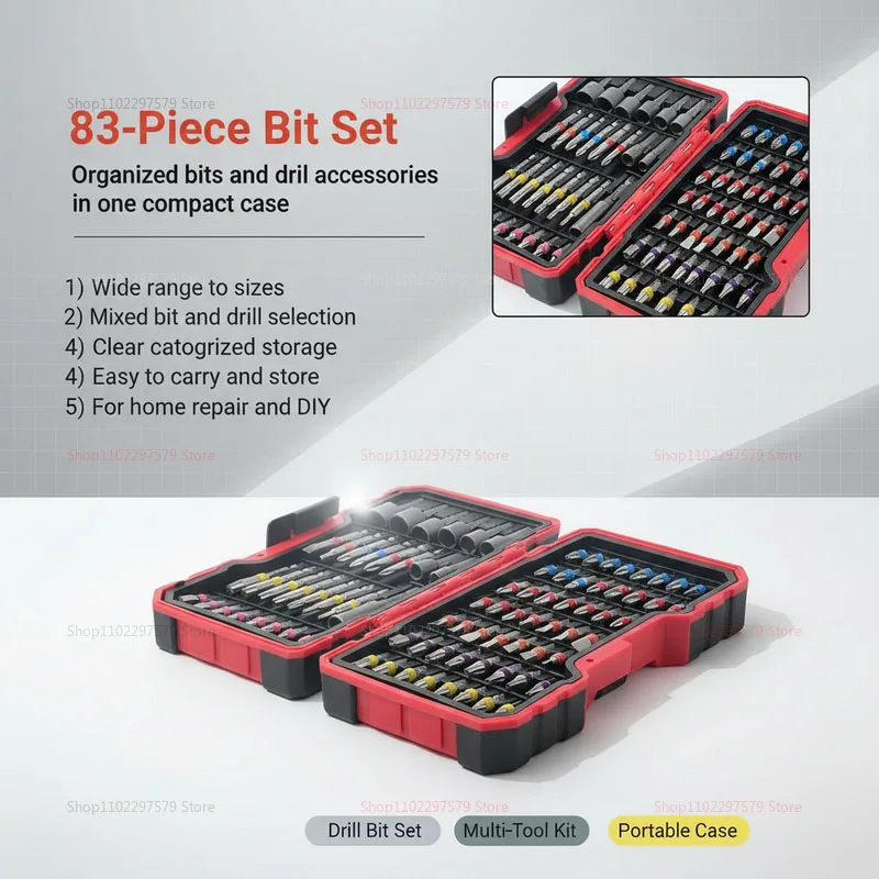 83-Piece Non-Slip Impact Drill Bit Set With Magnetic Nut Driver, S2 Steel Cross, Slotted, Square, Star, Hex, TORX Drill Bits.
83-Piece Non-Slip Impact Drill Bit Set With Magnetic Nut Driver, S2 Steel Cross, Slotted, Square, Star, Hex, TORX Drill Bits.