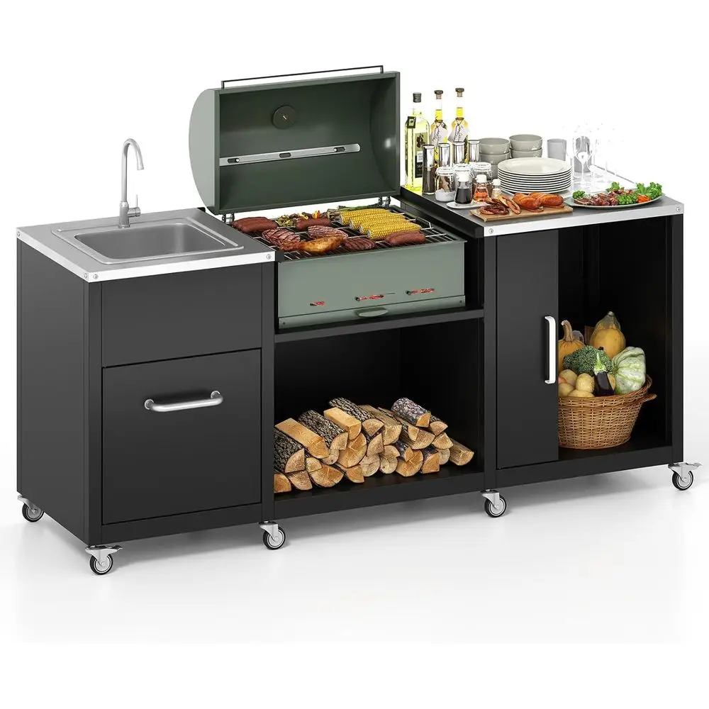 Heavy-Duty Metal Outdoor Grill Table with Sink, Cabinet, and Wheels for Patio, Camping, and Backyard Cooking
Heavy-Duty Metal Outdoor Grill Table with Sink, Cabinet, and Wheels for Patio, Camping, and Backyard Cooking