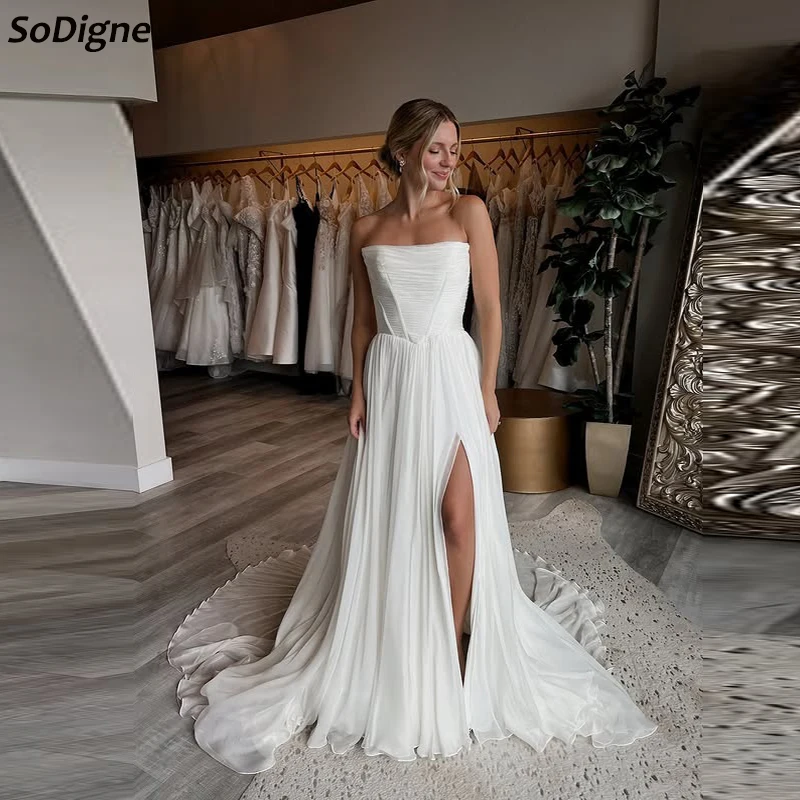 SoDigne Chiffon A-line Wedding Dress Strapless Sleeveless Bride Dresses Women Beach Bridal Gowns vestidos de novia Customized
SoDigne Chiffon A-line Wedding Dress Strapless Sleeveless Bride Dresses Women Beach Bridal Gowns vestidos de novia Customized