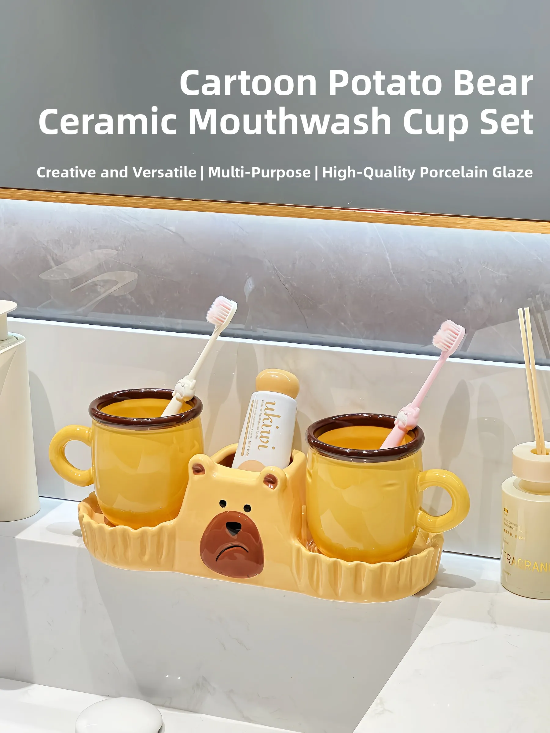 Creative Potato Bear Ceramic Bathroom Set Toothbrush Storage Rack Washing Cup Combination Non-Slip Handle Design for Couples
Creative Potato Bear Ceramic Bathroom Set Toothbrush Storage Rack Washing Cup Combination Non-Slip Handle Design for Couples