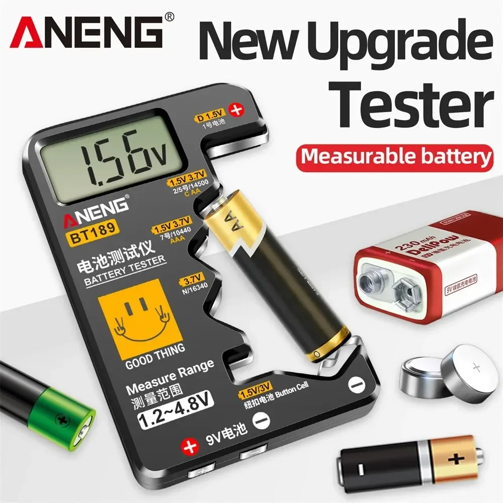 ANENG BT189 Тестер аккумуляторов ЖК-дисплей Аккумулятор 9 В N D C AA AAA Универсальный бытовой тестер кнопок Детекторы аккумуляторов Инструменты
ANENG BT189 Тестер аккумуляторов ЖК-дисплей Аккумулятор 9 В N D C AA AAA Универсальный бытовой тестер кнопок Детекторы аккумуляторов Инструменты