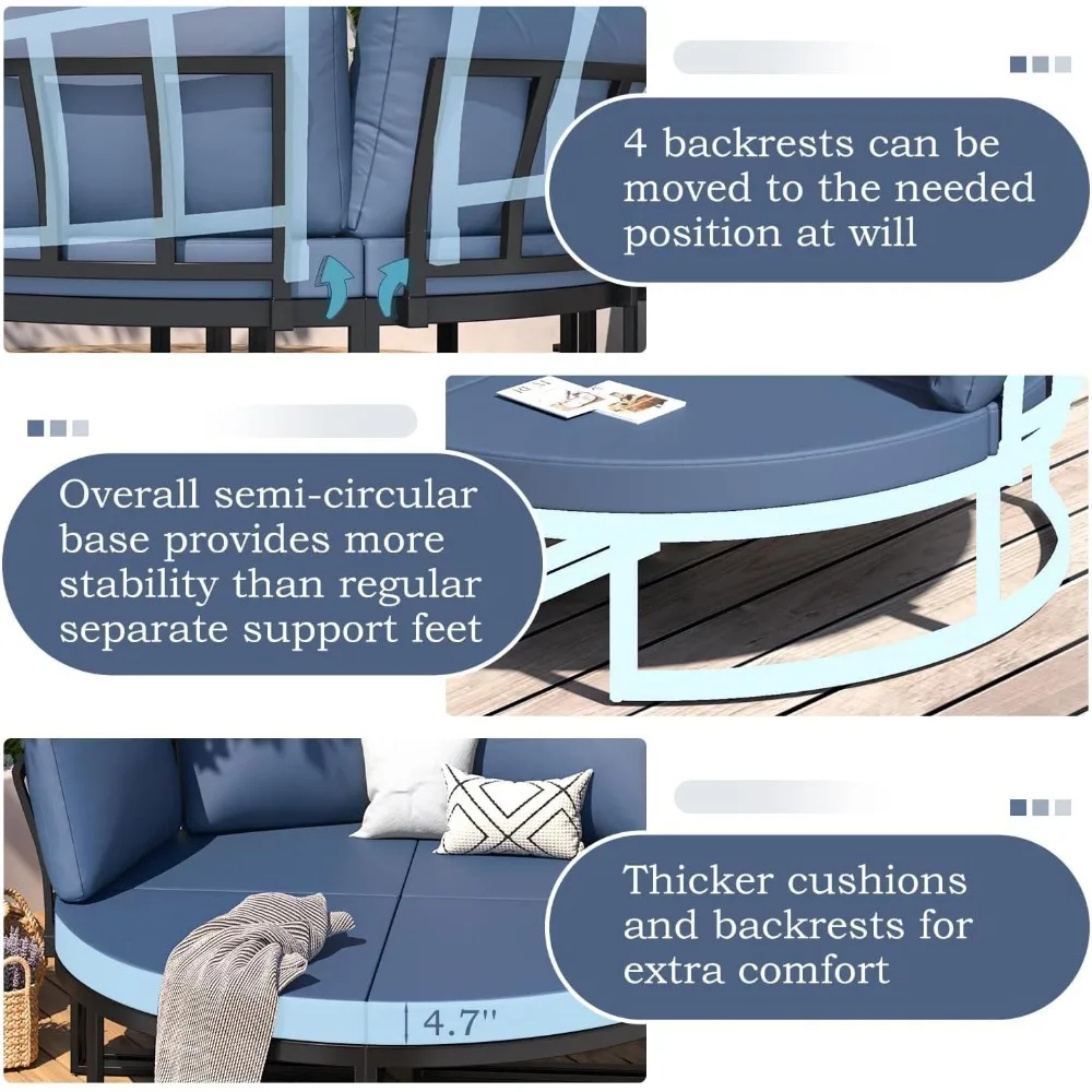 74" Extra-Large Metal Daybed Set: 4-Seater Patio Sectional Sofa with Weather-Resistant Cushions 
74" Extra-Large Metal Daybed Set: 4-Seater Patio Sectional Sofa with Weather-Resistant Cushions