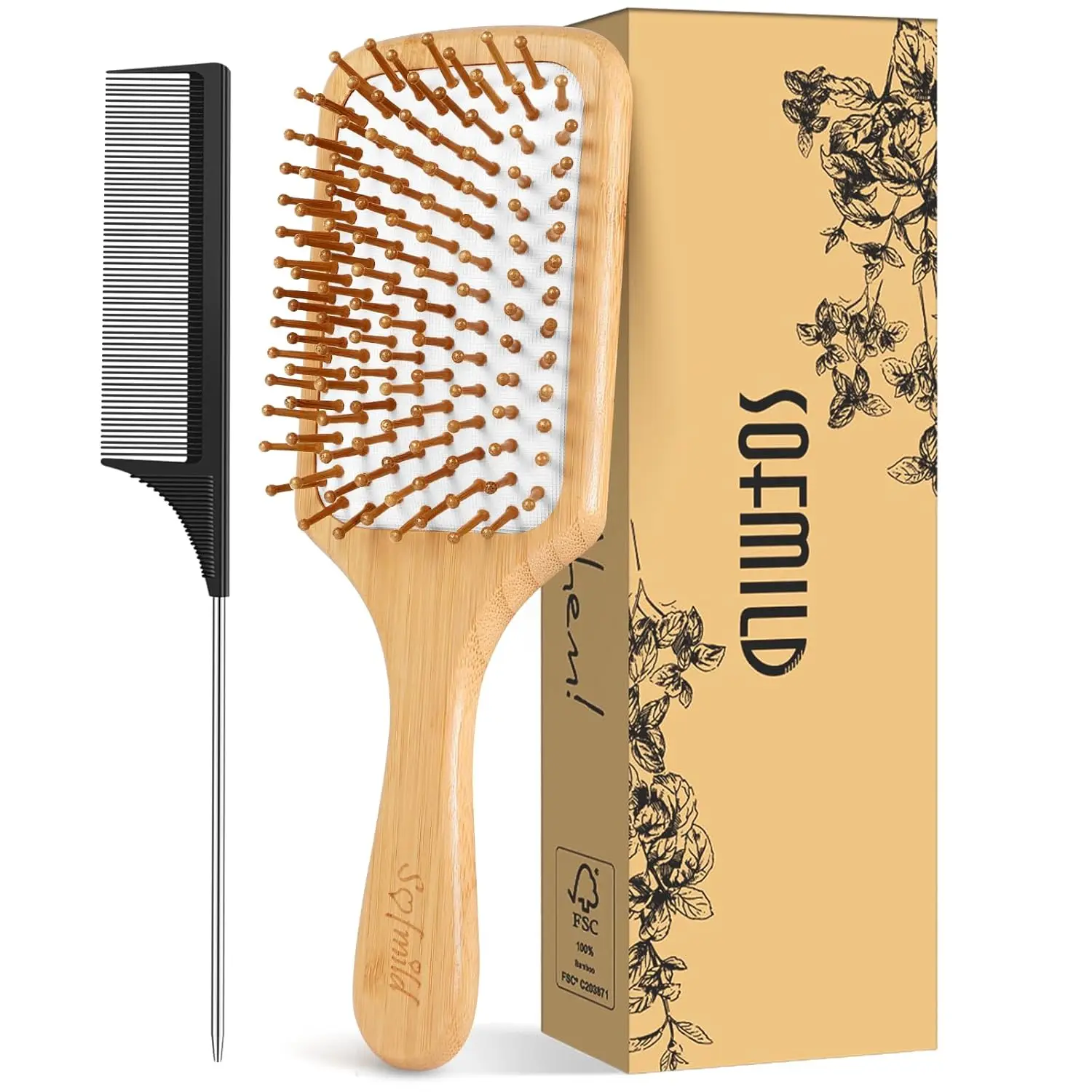 Natural Bamboo Hair Brush & Detangling Comb Set for Women Men Kids - Paddle Brush for Thin Curly Hair, Scalp Massage
Natural Bamboo Hair Brush & Detangling Comb Set for Women Men Kids - Paddle Brush for Thin Curly Hair, Scalp Massage