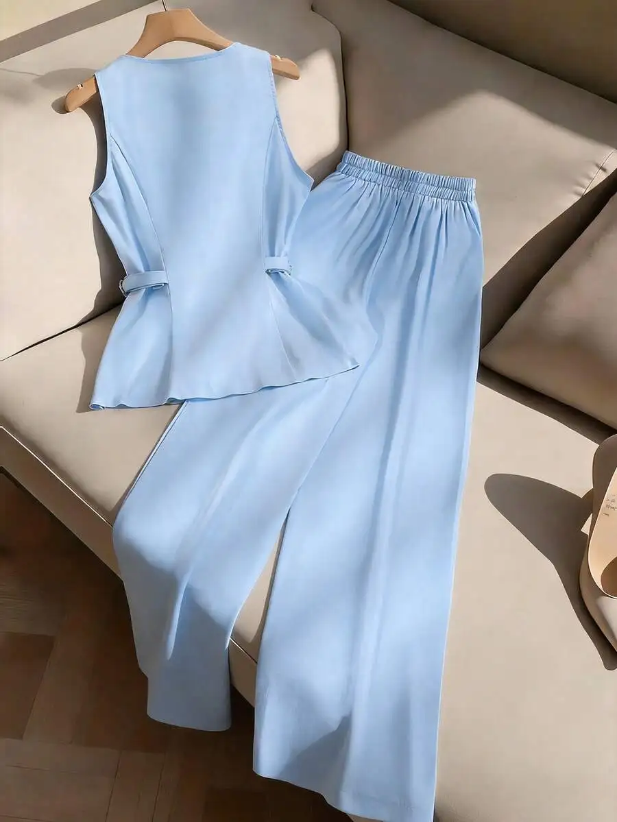 Women 2 Piece Set Sleeveless Top And Straight Leg Pants Business Casual Outfit
Women 2 Piece Set Sleeveless Top And Straight Leg Pants Business Casual Outfit