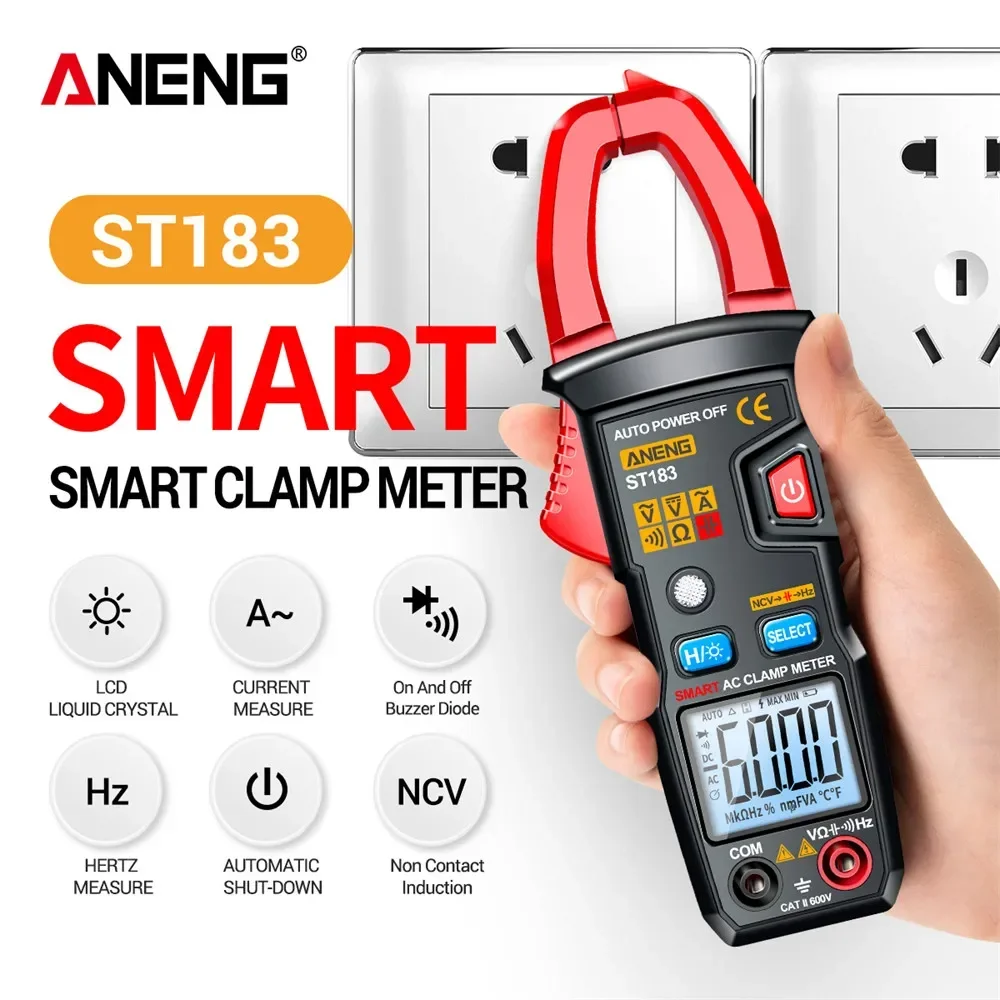 Digital Clamp Ammeter ANENG ST183 Multimeter Pliers AC Current True RMS DC/AC Voltage Tester 6000 Counts Hz Capacitance NCV Ohm
Digital Clamp Ammeter ANENG ST183 Multimeter Pliers AC Current True RMS DC/AC Voltage Tester 6000 Counts Hz Capacitance NCV Ohm
